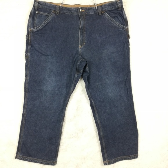 Duluth Trading Mens Jeans Flex‎ Ballroom Carpenter Utility Blue Denim Dark 46x30 - Picture 1 of 9